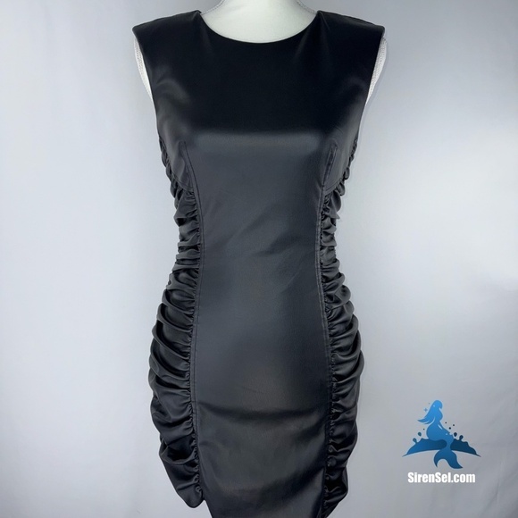 Zara Dresses & Skirts - 1069 NWOT Zara Black Faux Leather Dress w/Ruching